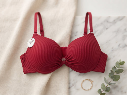 Red Ribbed Padded Bra