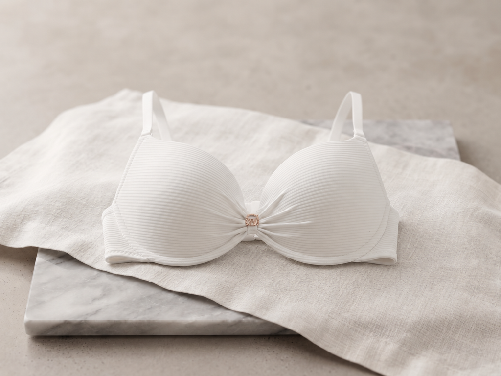 Soft Ribbed Padded Bra-White
