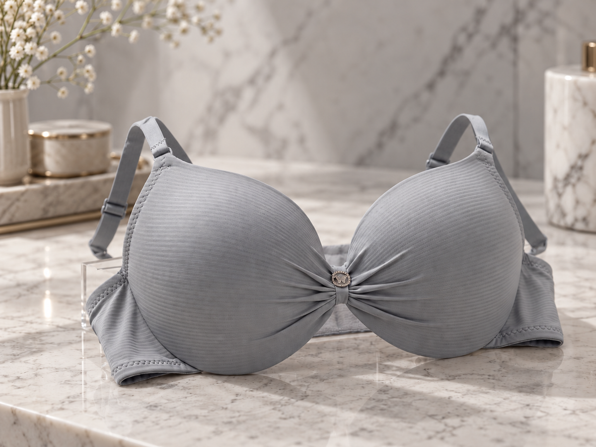 Grey Soft Ribbed Padded Bra